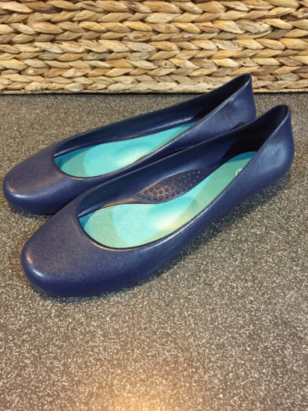 OKA b. Navy Blue Ballet Flats with Teal Insole